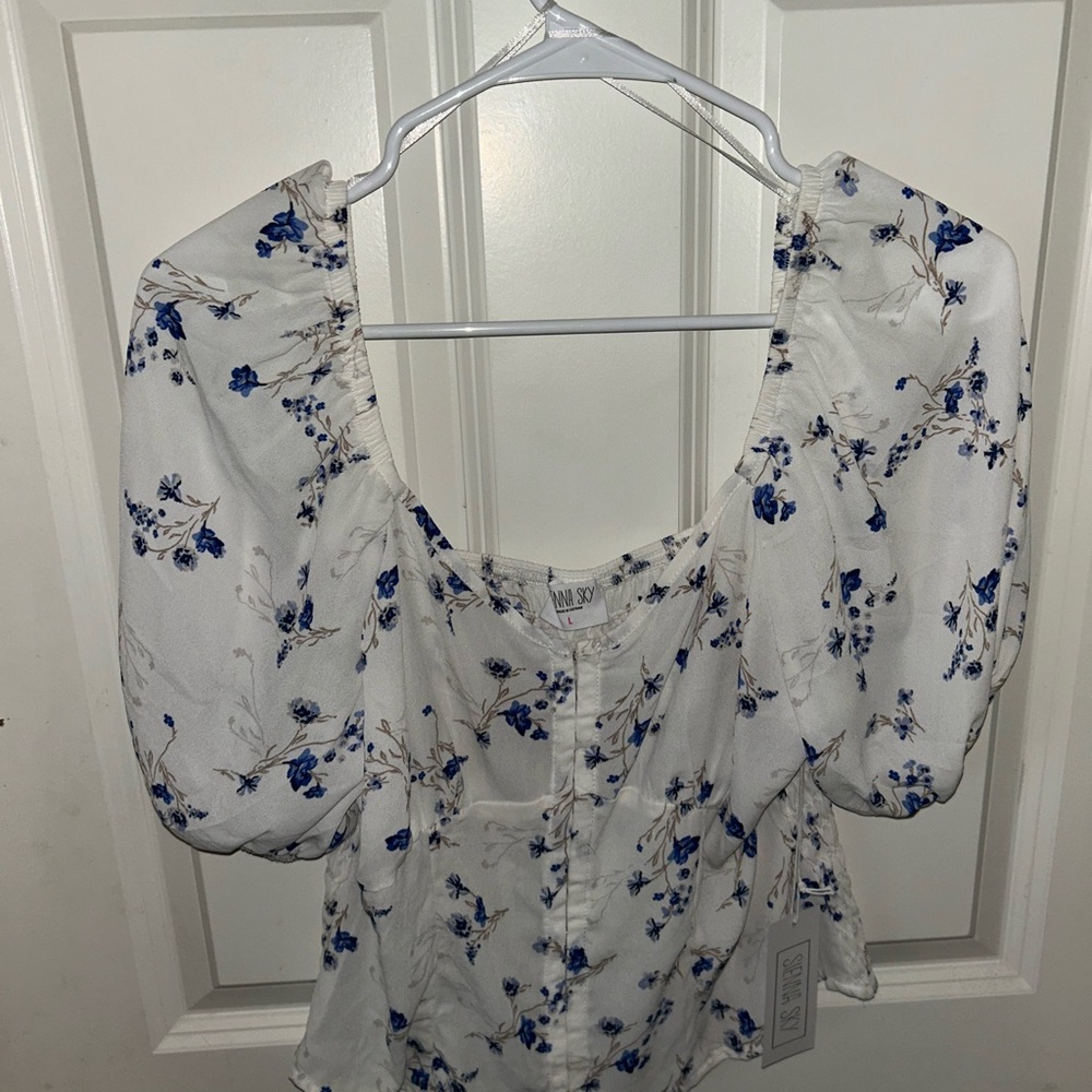 Sienna Sky White and Blue Floral Blouse